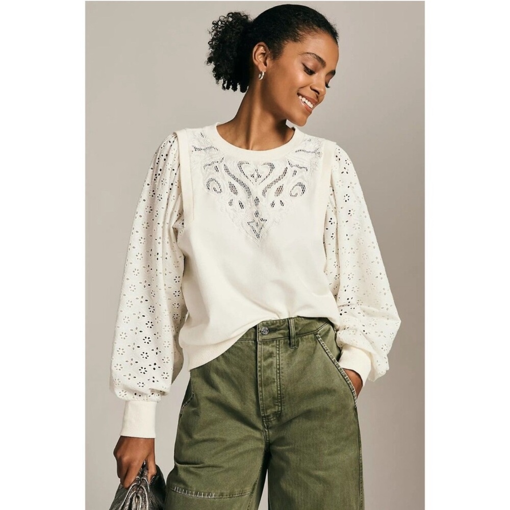 Pilcro Anthropologie Washed Eyelet Sweatshirt